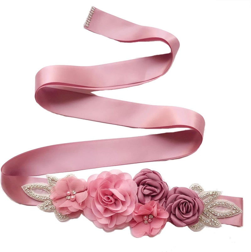 Lauthen.S Sash Belt with Flowers Pearls Rhinestone for Wedding Bride/Baby Shower Dress - Image 1